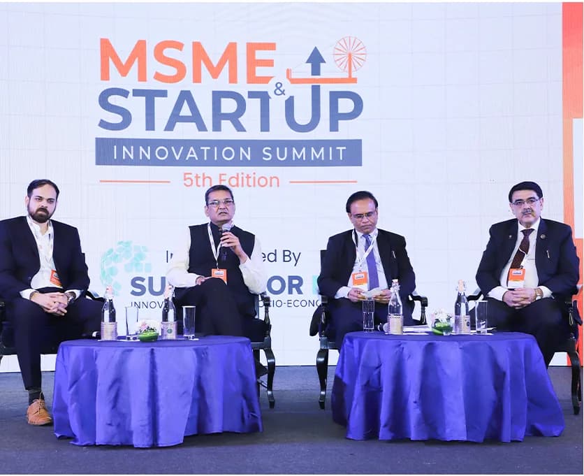 A panel discussion on stage at the MSME & Startup Innovation Summit.