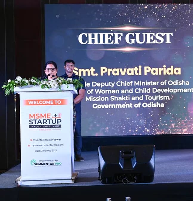 The Chief Guest introduced on screen ahead of her address.